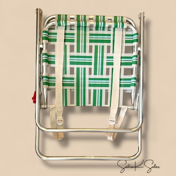 Folding Lawn Chair – Hearth & Hand Magnolia – Cream Green Blue Webbed - Picture 8 of 9